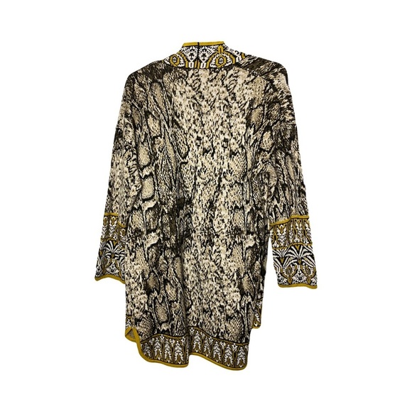 Vertigo | Black Gold Wool Blend Longline Open Cardigan Duster Sweater, Large - Picture 2 of 8